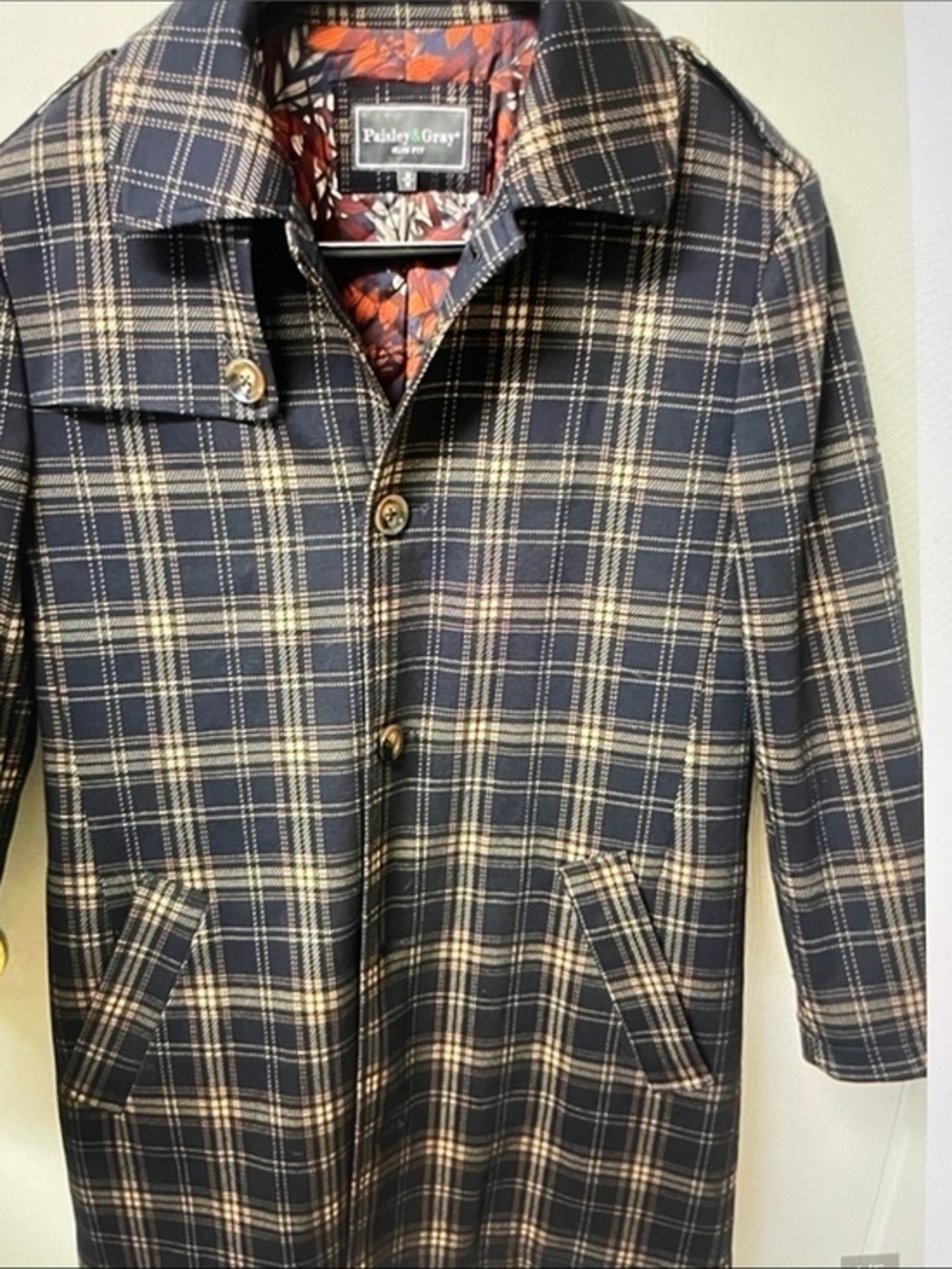Paisley & Gray Navy and Tan Plaid Trench Coat